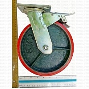 Большегрузное колесо с полиуретановой шинкой марки С-4102-DUS поворотное, с тормозом, г/п 1100 кг